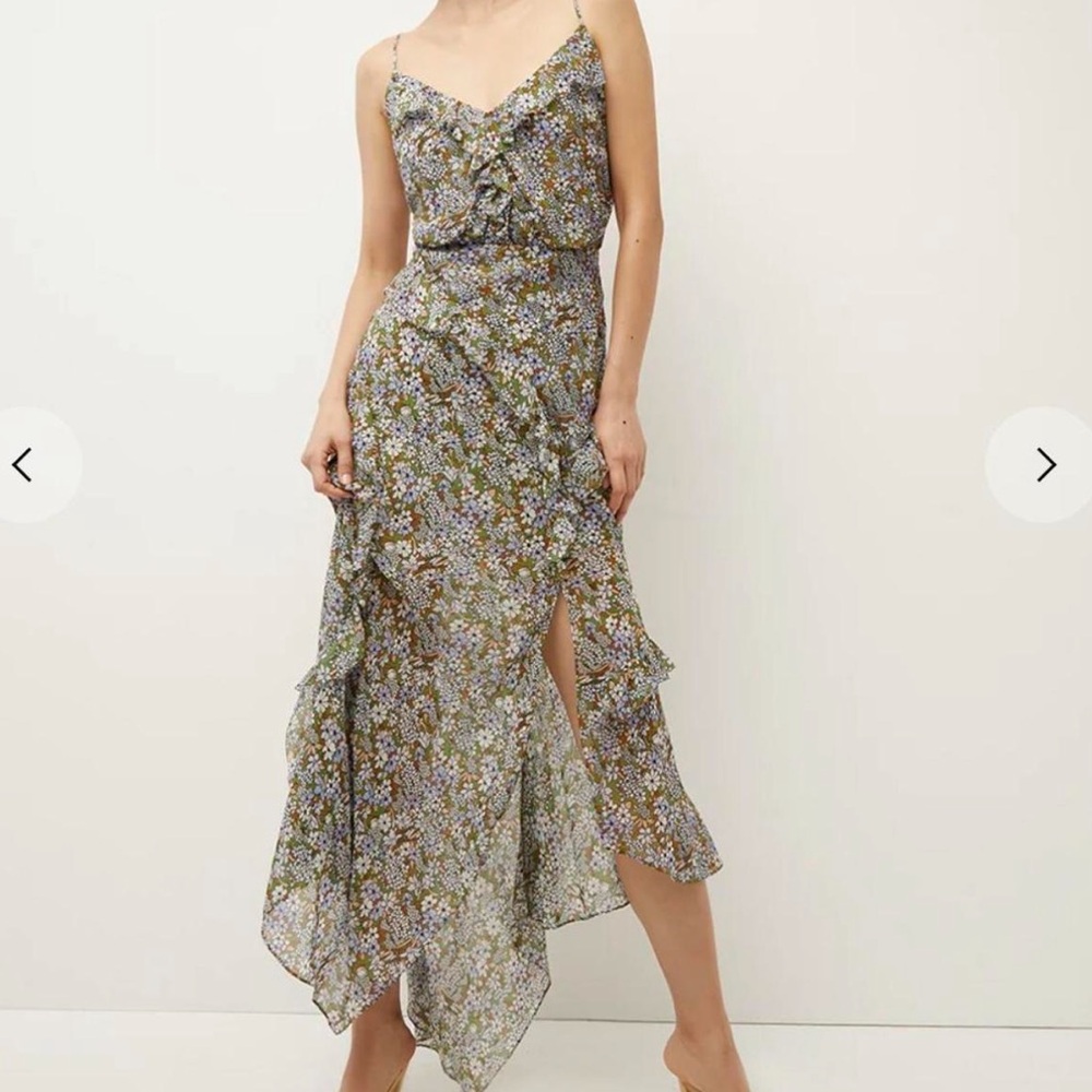 Veronica Beard Avenel Asymmetrical Silk Floral Dress - Blue and Green - Size 12